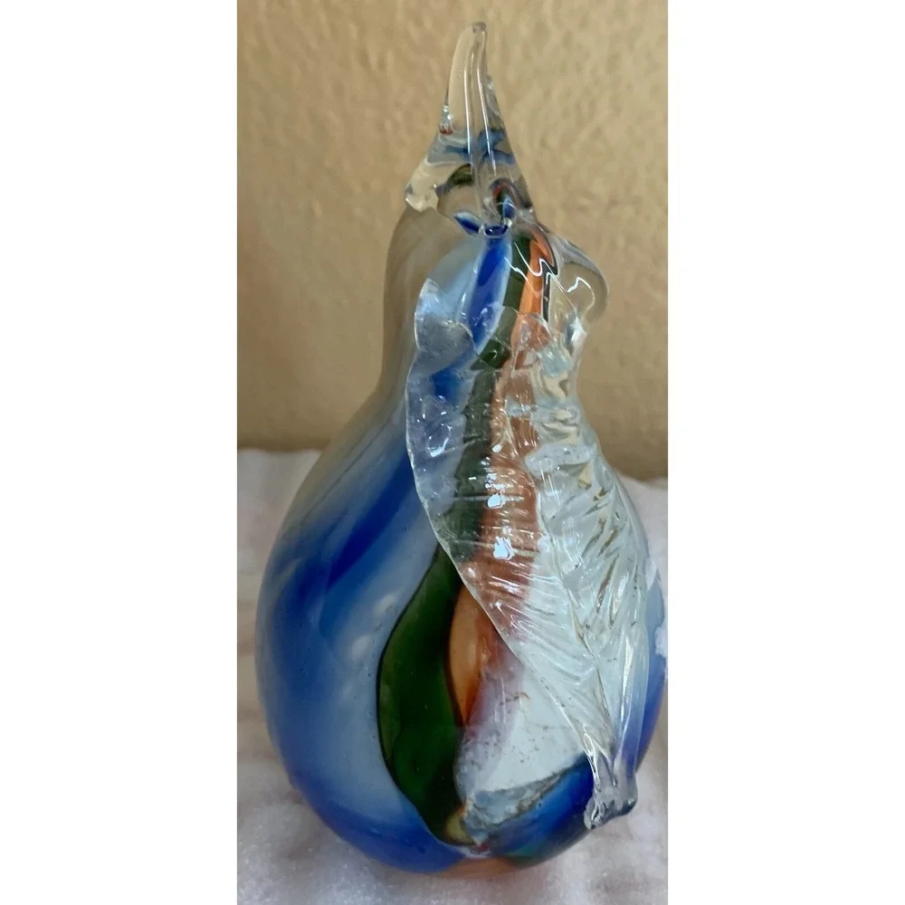 Beautiful hand-blown glass pear color of blue, white and‎ cream